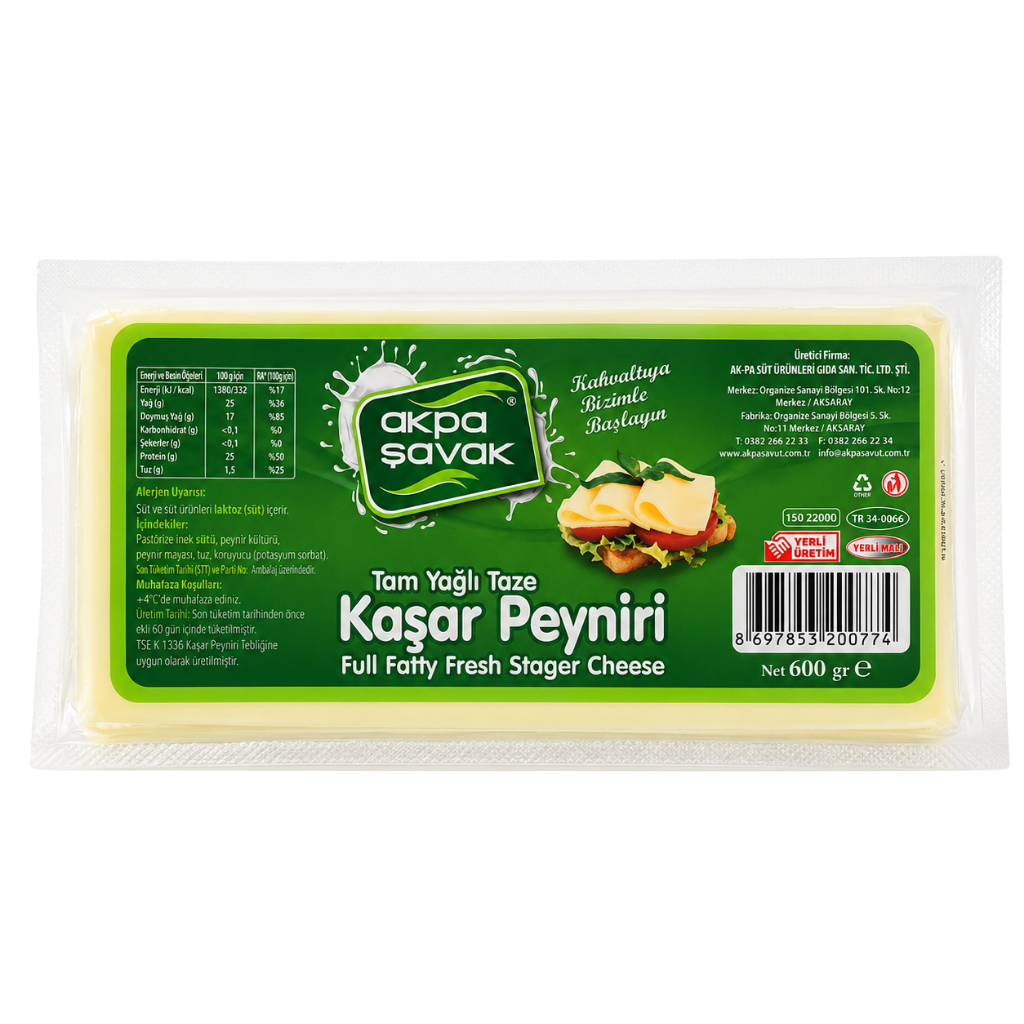 Akpa Şavak Tam Yağlı Kaşar Peyniri Net:600 gr